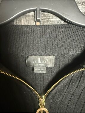 Belldini Black Ribbed Zip Sweater with Gold Hardware
